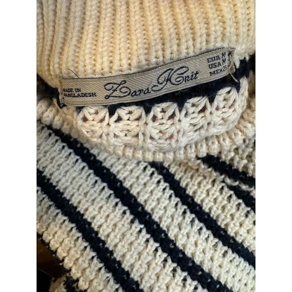 Lara  Knit Women's Striped Pullover Sweater Cream & Navy Long Sleeve size M - Picture 4 of 11